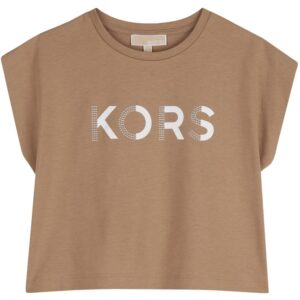T-shirt beige con dettaglio logo (4 anni - 14 anni) 100% cotone