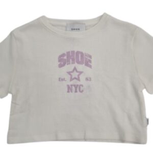 T-shirt panna con logo lilla tessuto nido d'ape (8 anni  - 16 anni)