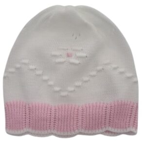 Cappellino bianco e rosa in filo (1 mese - 3 mesi)