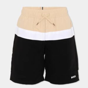 Boxer da mare a blocchi di colore beige e nero (4 anni - 16 anni)100% poliestere