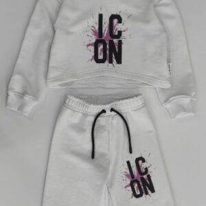 Completo felpa/pantalone bianco con schizzi e logo (2 anni - 6 anni)