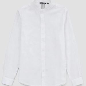 CAMICIA COREANA REGULAR FIT IN MISTO COTONE E LINO