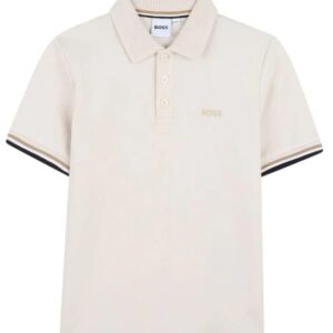 Polo beige con bordi a contrasto (4 anni - 16 anni) 96% cotone 4% elastan
