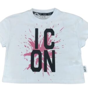 T-shirt bianca con schizzi e logo frontale (6 anni - 16 anni) 100% cotone