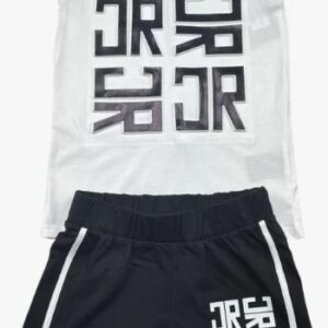 Set canotta/short bimba bianco/nero logato (2 anni-16 anni) 100% cotone