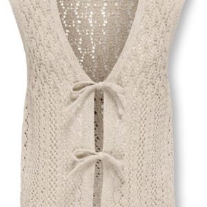 Gilet beige traforato con  fiocchi frontali  70% cotone 30% poliestere