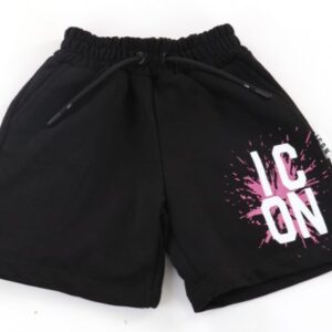 Bermuda nero con logo e schizzo rosa (6 anni  - 16 anni) 100% cotone
