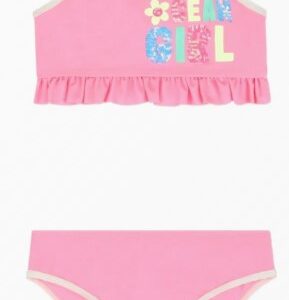 Costume 2 pezzi a fascia rosa ( 2 anni- 10 anni) 80% poliammide 20% elastan