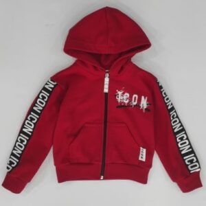Felpa rossa con cappuccio zip logata sulle maniche (2 anni - 6 anni) 100% cotone