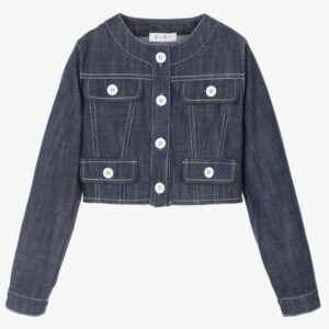 Giacca di jeans da ragazza blu scuro con bottoni bianchi (7 anni - 18 anni)100% cotone
