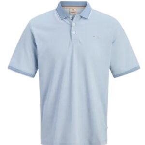 Polo azzurra con bordi a contrasto 50% cotone 50% poliestere