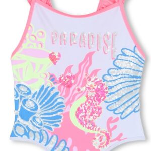 Costume intero bianco con disegni paillettes (2 anni - 10 anni) 80% poliammide 20% elastan