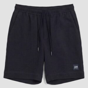 PANTALONI CORTI NERI REGULAR FIT IN COTONE SOFT TOUCH EFFETTO CRINCKLE