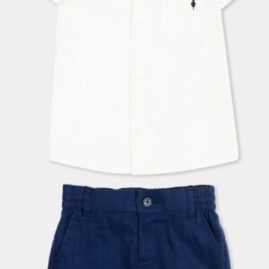 Set camicia/bermuda bianco /blu elegante (6 mesi - 6 anni)55% lino 45% rayon