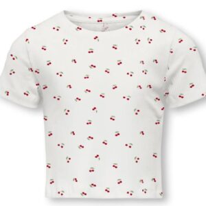 T-shirt bianca con ciliegie 95% cotone 5% elastico
