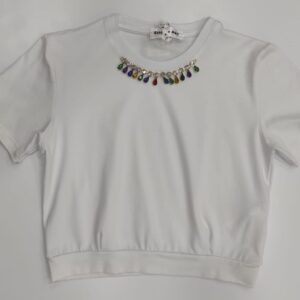 T-shirt bianca con pietre colorate (10 anni - 16 anni)100% cotone
