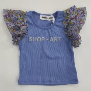 Maglia lilla a costine e maniche in tulle colorate (3 anni - 6 anni)100% cotone