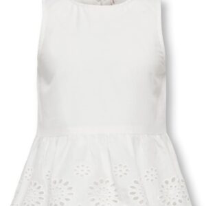 Top smanicato in cotone bianco con dettaglio sangallo  100% cotone