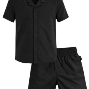 Set camicia /bermuda nero (2 anni - 16 anni) 100% cotone