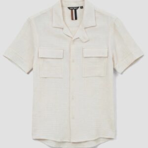 CAMICIA MANICHE CORTE PANNA REGULAR FIT IN COTONE SOFT TOUCH EFFETTO CRINCKLE