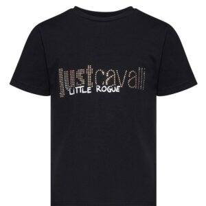 T-shirt nera per bambina con logo strass (8 anni - 14 anni)100% cotone