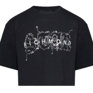 T-shirt nera cropped con scritta strass(8 anni- 16 anni)100% cotone