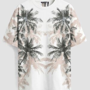 T-SHIRT REGULAR FIT IN JERSEY DI COTONE STAMPA PALME A CONTRASTO