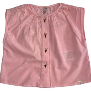 Camicia smanicata rosa in cotone con ricami 100% cotone