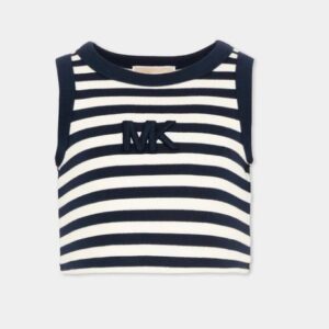 Canotta crop in cotone con logo bianca/blu (4 anni - 14 anni)