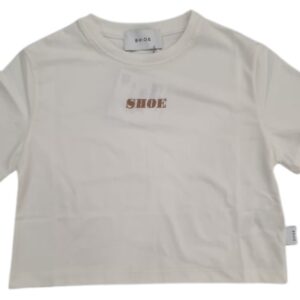 T-shirt panna con logo marrone (8 anni - 16 anni)
