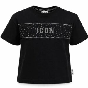 T-shirt nera con logo e strass (6 anni - 16 anni) 100%cotone