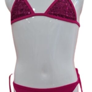 Bikini triangolo fucsia e paillettes (4 anni - 16 anni) 97% poliestere 3% elastan