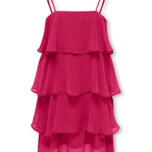 Abito fucsia a balze con spalline sottili 100% poliestere