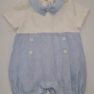 Pagliaccetto bianco e azzurro con papillon (3 mesi - 6 mesi)