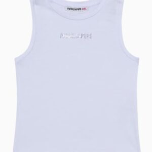 Canotta bianca con logo strass (8 anni - 16 anni) 95% cotone 5% elastan