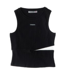 Canotta nera in cotone a costite (8 anni - 16 anni) 92% cotone, 8% elastan