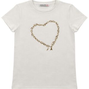 T-shirt bianco con cuore catena in jersey di cotone stretch (8 anni - 16 anni) 95%cotone 5% elastan