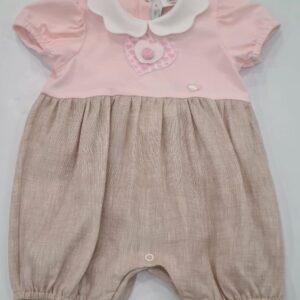 Pagliaccetto rosa e beige in cotone (3 mese - 6 mesi)