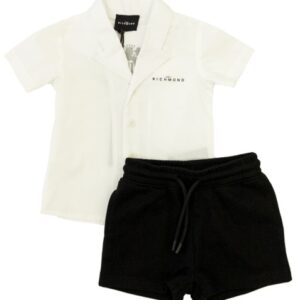 Set camicia/bermuda bianco /nero con logo posteriore (6 mesi - 3 anni) 100% cotone