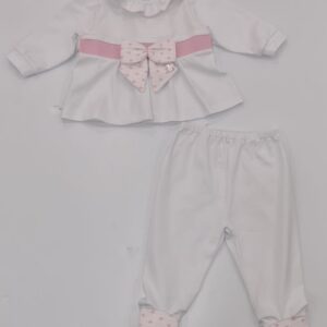 Completino 2 pezzi bianco/rosa in cotone (1 mese - 3 mesi)