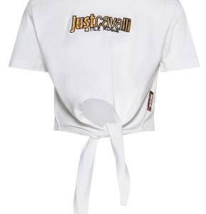 T-shirt annodata in cotone bianco con logo animalier (8 anni - 14 anni)100% cotone