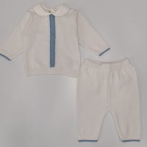 Completo 2 pezzi in filo bianco/azzurro (1 mese - 3 mesi)
