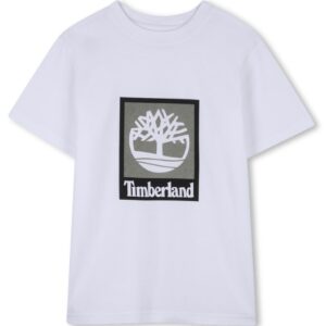 T-shirt in cotone bianca con logo verde (4 anni - 16 anni)100% cotone