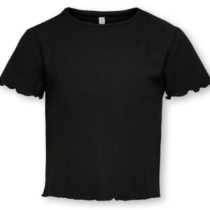 T-shirt nera a costine 65% poliestere 30% viscosa 5% elastan