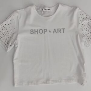 T-shirt bianca con scritta argento e borchie (10 anni - 16 anni)100% cotone