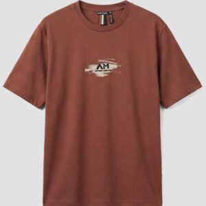 T-SHIRT MARRONE REGULAR FIT IN JERSEY DI COTONE STAMPA LOGO A CONTRASTO