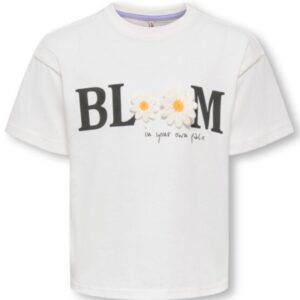 T-shirt biana con scritta e margherite 100% cotone