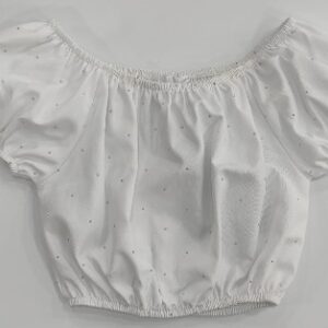 Blusa cropped bianca in cotone con strass (3 anni - 6 anni)52% poliestere 48% cotone