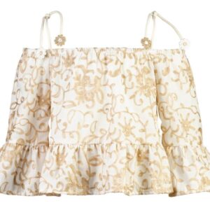 Camicia beige maniche a boccali e bretelline con ricami (7 anni - 18 anni)100% poliestere