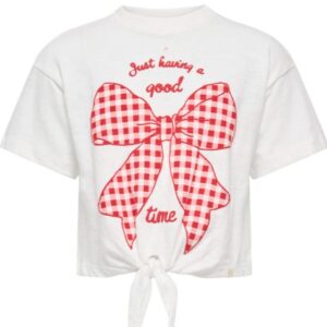 T-Shirt bianca con stampa e nodo frontale 100% cotone